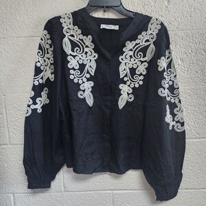 Pretty Mango embroided black top